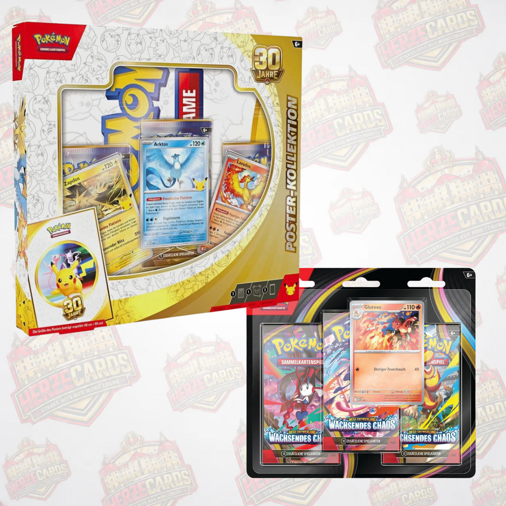 Pokémon 30 Jahre Poster Kollektion + Wachsendes Chaos 3er Blister Bundle Deutsch